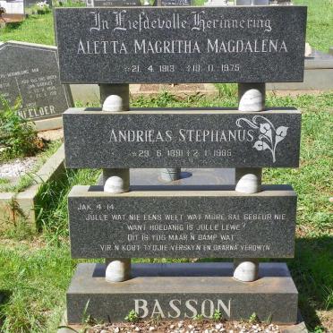 BASSON Andrieas Stephanus 1891-1985 &amp; Aletta Magritha Magdalena 1913-1975