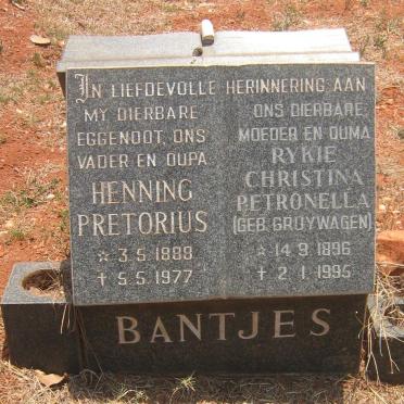 BANTJES Henning Pretorius 1888-1977 &amp; Rykie Christina Petronella GRUYWAGEN 1896-1995