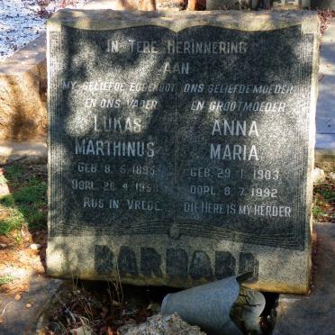 BARNARD Lukas Marthinus 1895-1959 &amp; Anna Maria 1903-1992