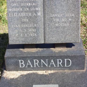 BARNARD Elizabeth A.M. nee J. VAN RENSBURG 1892-1978