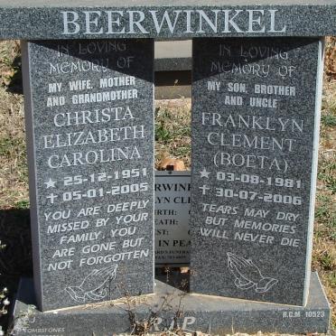 BEERWINKEL Christa Elizabeth Carolina 1951-2005 :: BEERWINKEL Franklyn Clement 1981-2006