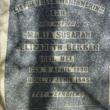 BEKKER Maria Susarah Elizabeth nee NEL 1880-1945
