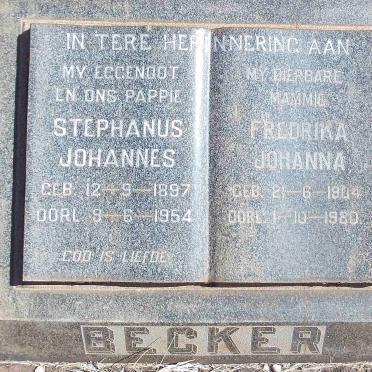 BECKER Stephanus Johannes 1897-1954 &amp; Fredrika Johanna 1904-1980
