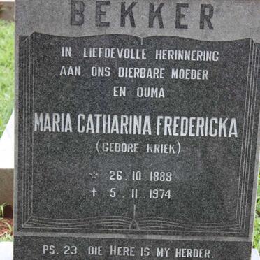 BEKKER Maria Catharina Fredericka nee KRIEK 1888-1974