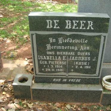 BEER Jacobus J., de 1911- &amp; Isabella E. PIETERSE 1914-1981