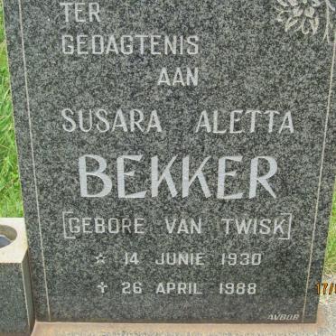 BEKKER Susara Aletta nee VAN TWISK 1930-1998