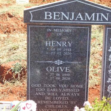 BENJAMIN Henry 1944-2020 &amp; Olive 1950-2020