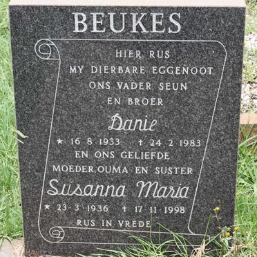 BEUKES Danie 1933-1983 &amp; Susanna Maria 1936-1998