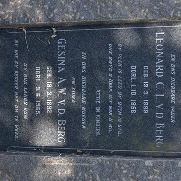 BERG Leonard C.L., v.d. 1889-1956 &amp; Gesina A.W. 1892-1965