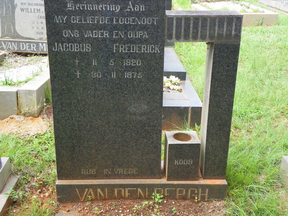BERGH Jacobus Frederick, van den 1920-1975