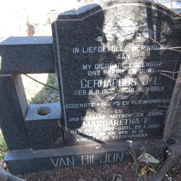 BILJON Gerhardus J.L., van 1900-1953 &amp; Margaretha E. 1906-1982