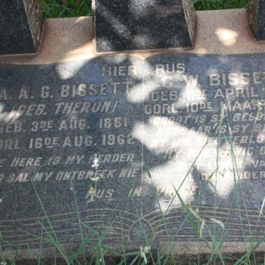 BISSETT G.W. 1881-1950 &amp; A.A.G. THERON 1881-1962