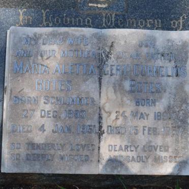 BOTES Gert Cornelius 1890-1957 &amp; Maria Aletta SCHLIMMER 1893-1951