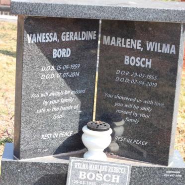 BORD Vanessa Geraldine 1959-2014 :: BOSCH Marlene Wilma 1955-2019