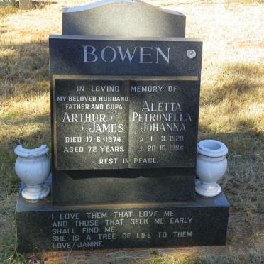 BOWEN Arthur James -1974 &amp; Aletta Petronella Johanna 1920-1994
