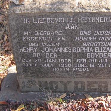 BOYDER Henry Johannes 1908-1960 &amp; Sophia Elizabeth 1914-1994