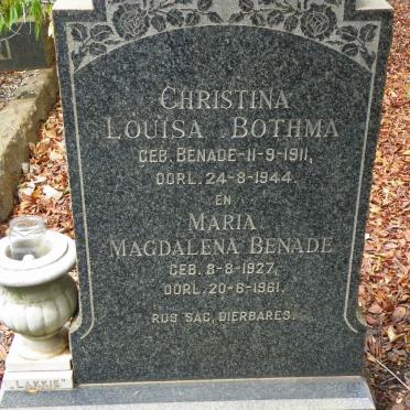 BOTHMA Christina Louisa nee BENADE 1911-1944 :: BENADE Maria Magdalena 1927-1961