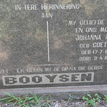 BOOYSEN Johanna Alida nee COETZEE 1919-1969