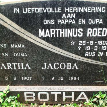 BOTHA Marthinus Roedolph 1902-1982 &amp; Martha Jacoba 1907-1984