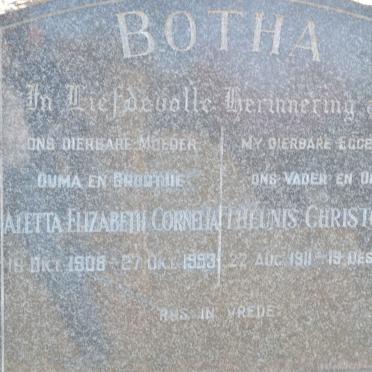 BOTHA Theunis Christoffel 1911-1963 &amp; Aletta Elizabeth Cornelia 1908-1993