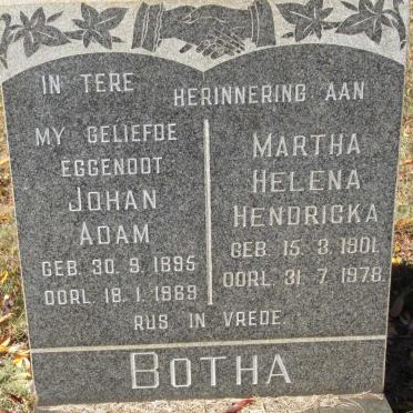 BOTHA Johan Adam 1895-1969 &amp; Martha Helena Hendricka 1901-1978 
