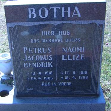 BOTHA Petrus Jacobus Hendrik 1918-1986 &amp; Naomi Elize 1918-1986