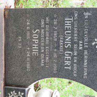 BOTHA Theunis Gert 1959-1980 &amp; Sophie 1915-1980