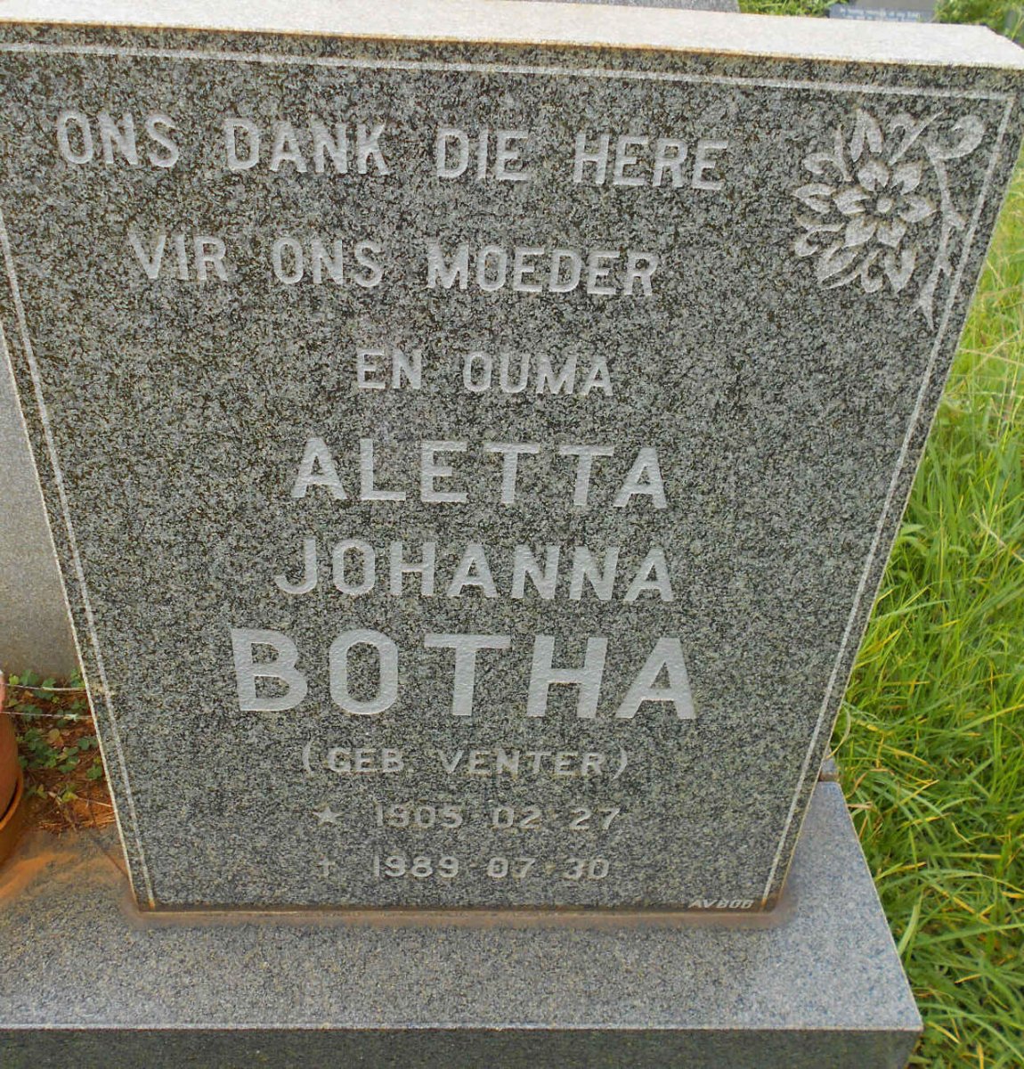 BOTHA Aletta Johanna nee VENTER 1905-1989