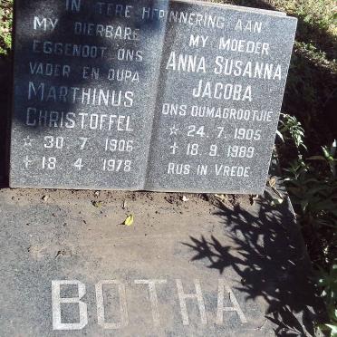 BOTHA Marthinus Christoffel 1906-1978 &amp; Anna Susanna Jacoba 1905-1989