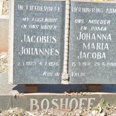 BOSHOFF Jacobus Johannes 1923-1975 &amp; Johanna Maria Jacoba 1931-1998