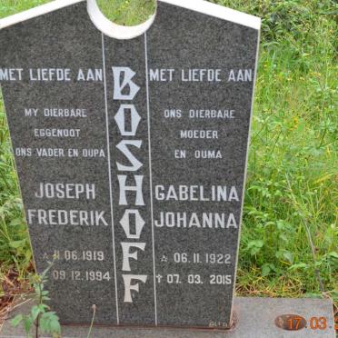 BOSHOFF Josef Frederik 1919-1994 &amp; Gabelina Johanna 1922-2015