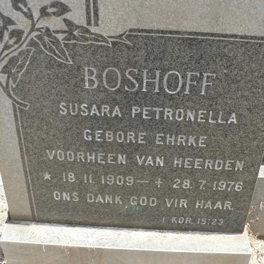 BOSHOFF Susara Petronella voorheen VAN HEERDEN nee EHRKE 1909-1976