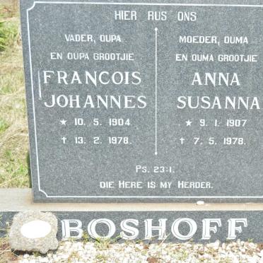 BOSHOFF Francois Johannes 1904-1978 &amp; Anna Susanna 1907-1978