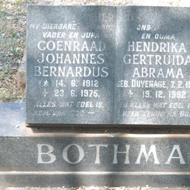 BOTHMA Coenraad Johannes Bernardus 1912-1975 &amp; Hendrika Gertruida Abrama DUVENAGE 1910-1992