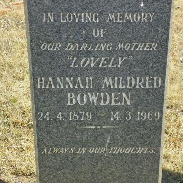 BOWDEN Hannah Mildred 1879-1969