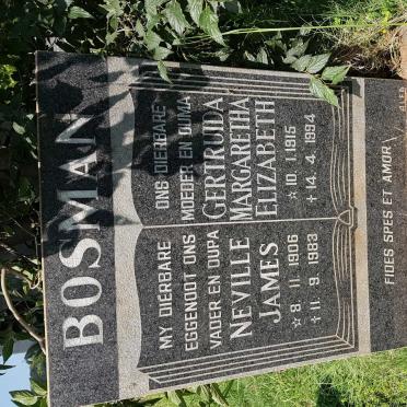 BOSMAN Neville James 1906-1983 &amp; Gertruida Margaretha Elizabeth 1915-1994