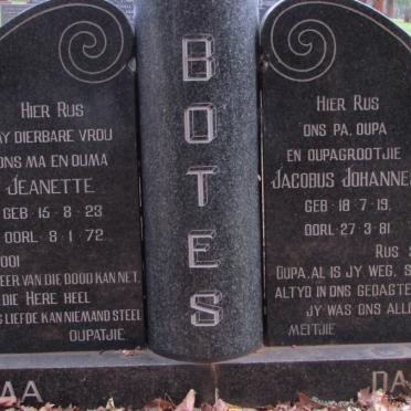 BOTES Jacobus Johannes 1919-1981 &amp; Jeanette 1923-1972
