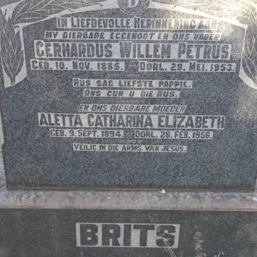 BRITS Gerhardus Willem Petrus 1885-1953 &amp; Aletta Catharina Elizabeth 1894-1956