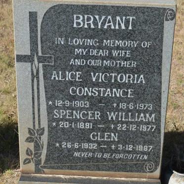 BRYANT Spencer William 1891-1977 &amp; Alice Victoria Constance 1903-1973 :: BRYANT Glen 1932-1987