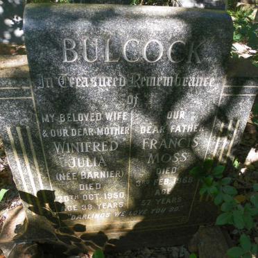 BULCOCK Francis Moss -1968 &amp; Winifred Julia BARNIER -1950