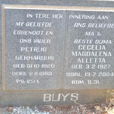 BUYS Petrus Gerhardus 1920-1963 &amp; Cecelia Magdalena Aletta 1927-2004