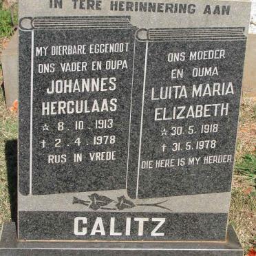 CALITZ Johannes Herculaas 1913-1978 &amp; Luita Maria Elizabeth 1918-1978
