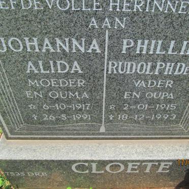 CLOETE Phillip Rudolph De W. 1915-1993 &amp; Johanna Alida 1917-1991