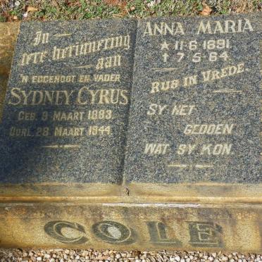 COLE Sydney Cyrus 1883-1944 &amp; Anna Maria 1891-1964
