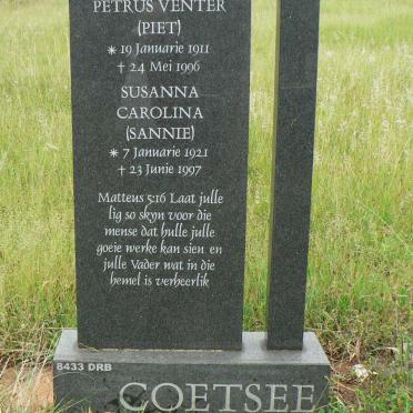 COETSEE Petrus Venter 1911-1996 &amp; Susanna Carolina 1921-1997