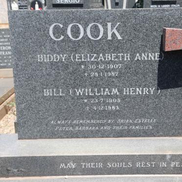 COOK William Henry 1908-1983 &amp; Elizabeth Anne 1907-1987