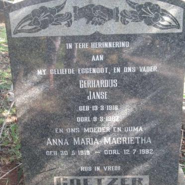 COETZER Gerhardus Janse 1916-1967 &amp; Anna Maria Magrietha 1919-1992