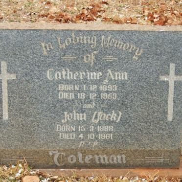 COLEMAN John 1888-1961 &amp; Catherine Ann 1893-1959