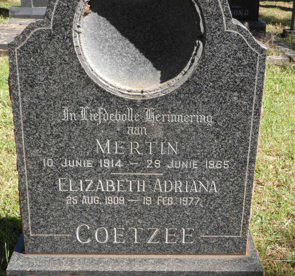 COETZEE Mertin 1914-1965 &amp; Elizabeth Adriana 1909-1977