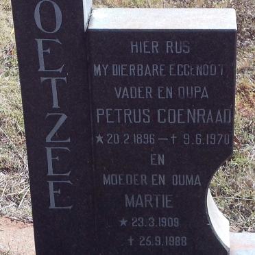 COETZEE Petrus Coenraad 1896-1970 &amp; Martie 1909-1988